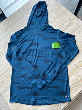 NEW 🆕 Athletic Works Men's Blue Dri-More Hooded Performance Shirt